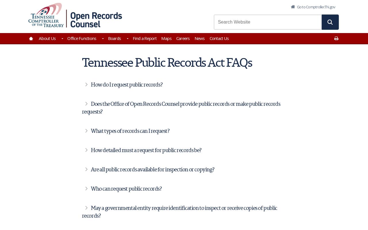 Tennessee Comptroller Tennessee Public Records Act frequently asked questions page