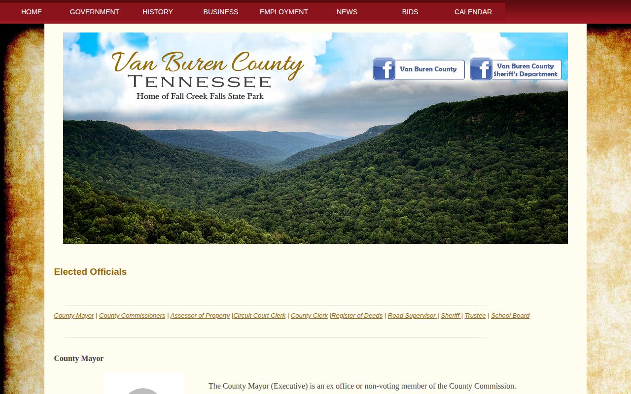 Van Buren County elected officials page showing sheriff contact information