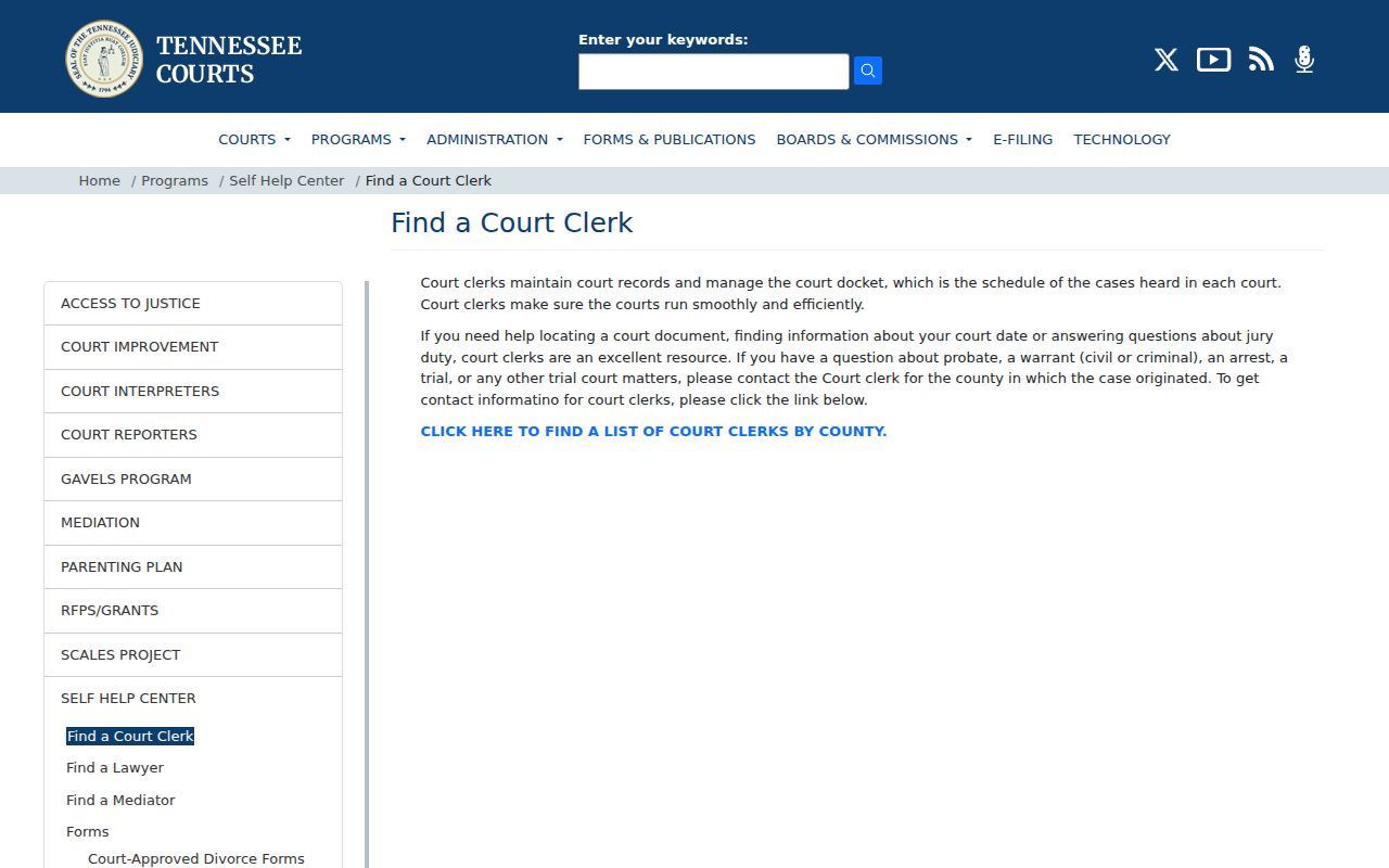 Van Buren County warrant record route through the Tennessee Find a Court Clerk service